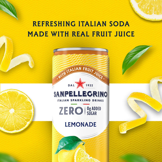 SanPellegrino Soda Italiana Sparkling Lemonade, Low Calorie Zero Added Sugar, 24 Pack Cans