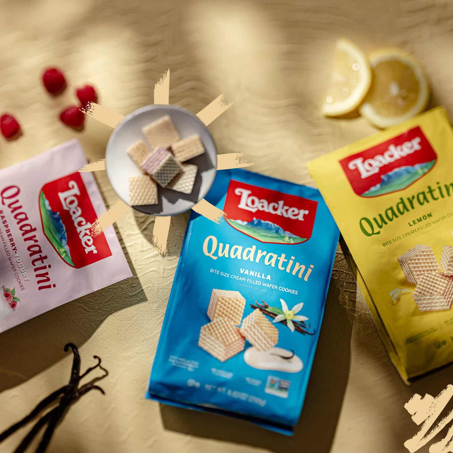 Loacker Quadratini Fruity Variety Pack Wafer Cookies LARGE - Mix of Lemon, Vanilla, and Raspberry Yogurt - Premium Crispy Bite Size Wafers - LARGE Pack of 6