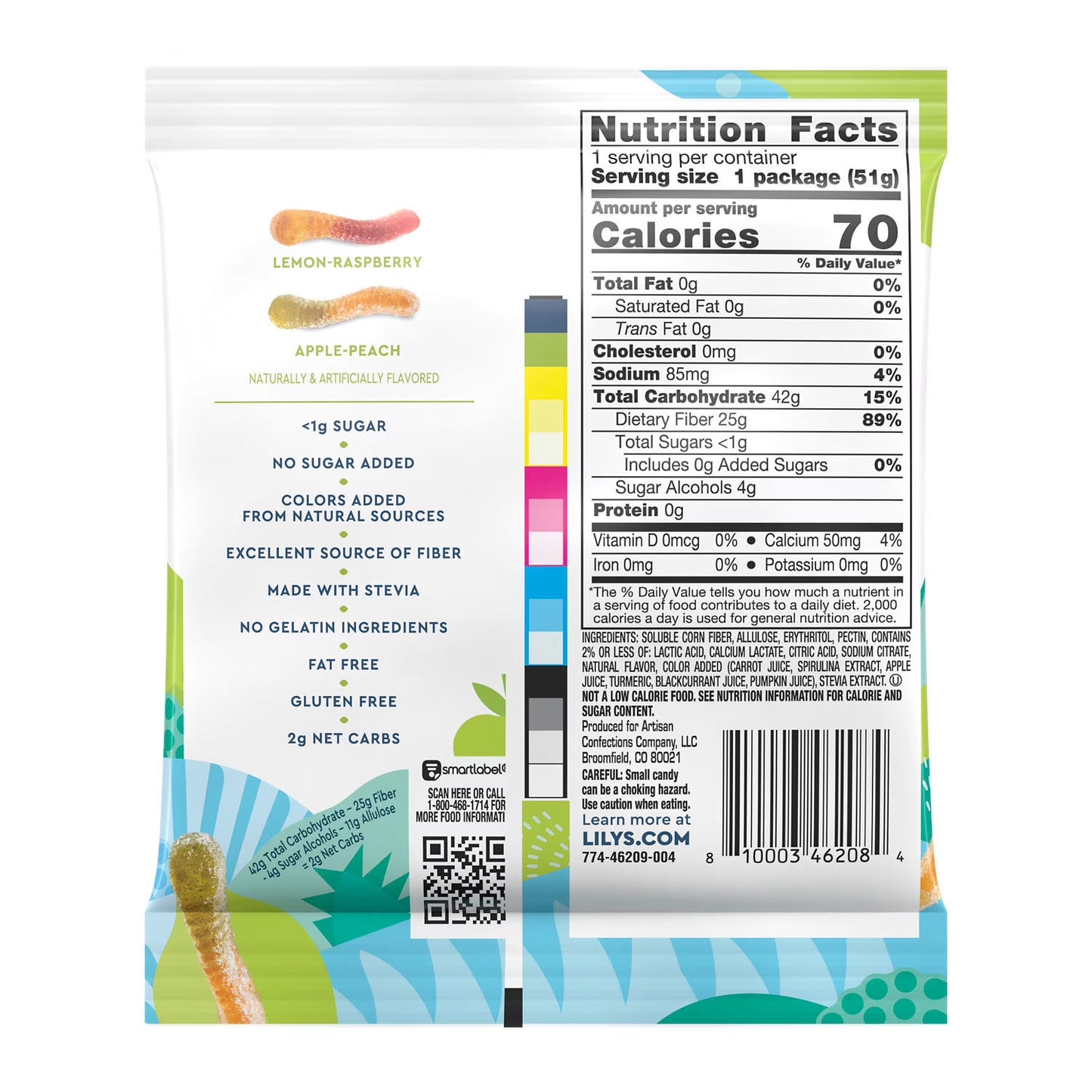 Lily's Assorted Fruit Flavored No Sugar Added Sour Gummy Worms, Bag 1.8 oz