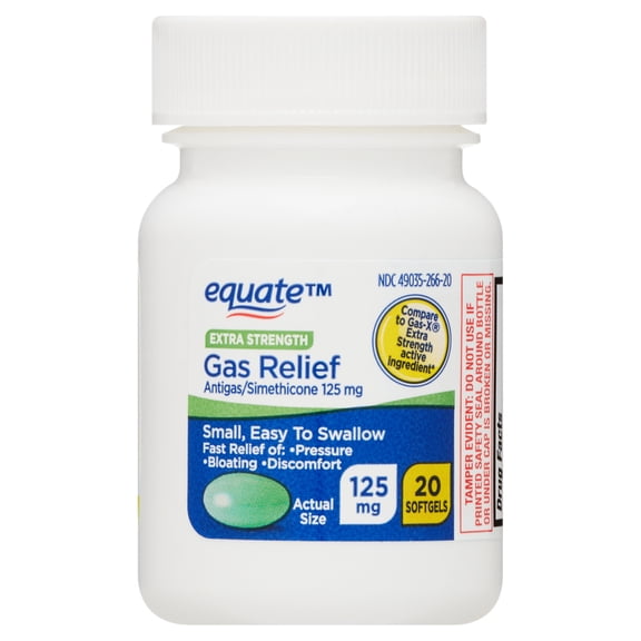 Equate Extra Strength Gas Relief Simethicone 125 mg Softgels, 20 Count, Compare to Gas-X Extra Strength Active Ingredient