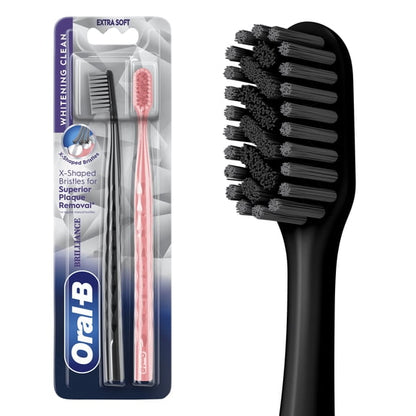 Oral-B Toothbrush Pro Whitening Brilliance, Extra Soft, Black and Coral, 2 Count