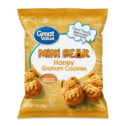 Great Value Mini Bear Honey Graham Cookies, 1 oz, 10 Snack Packs