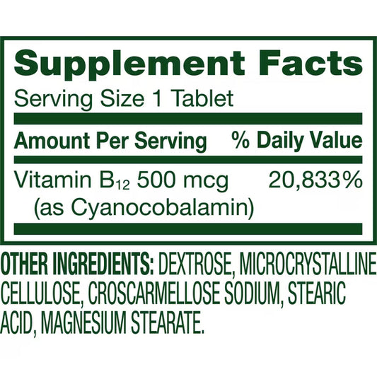 (3 pack) Spring Valley Vitamin B12 Supplement, 500 mcg, 100 Count, Tablets for Metabolism Support