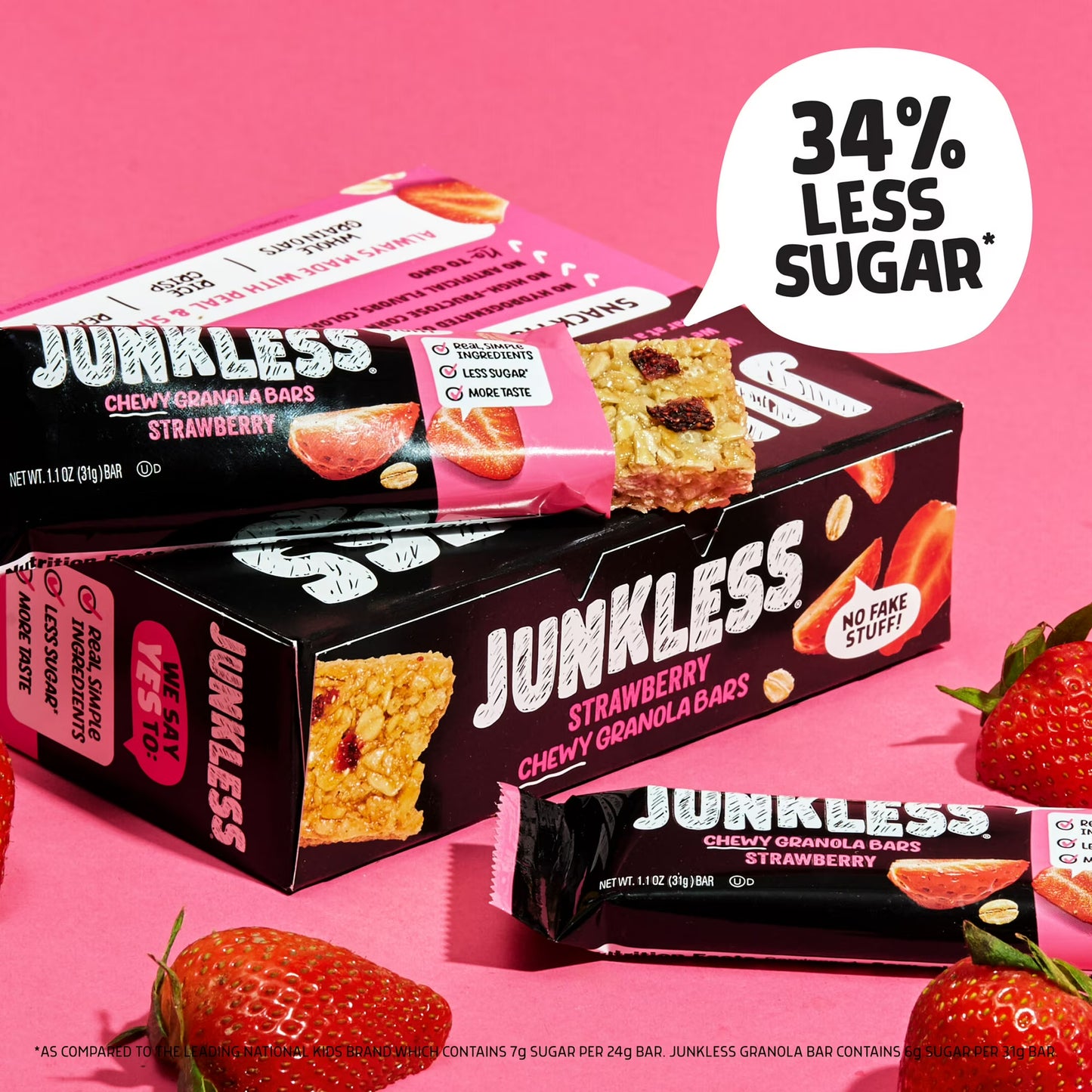 Junkless Chewy Strawberry Granola Snack Bars, 1.1 oz, 8 Count