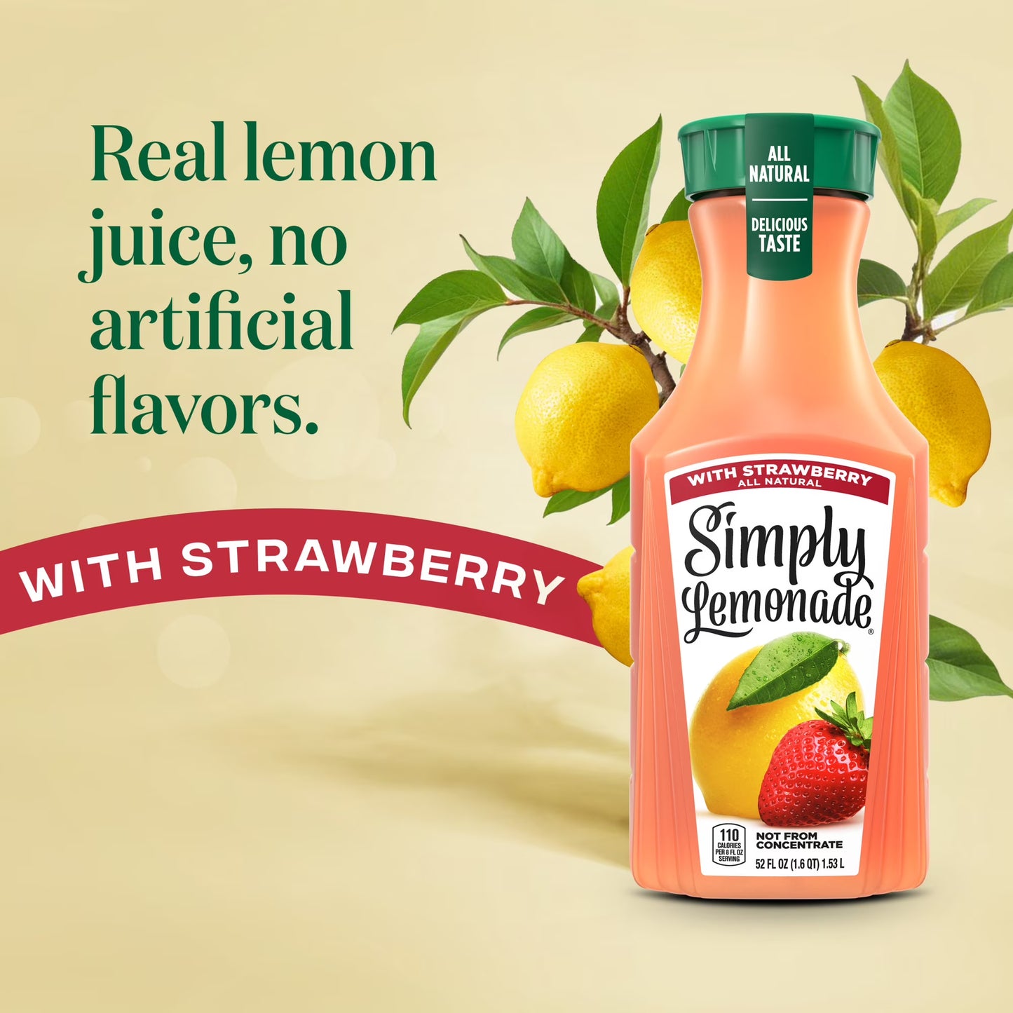 Simply Lemonade with Strawberry Bottle, 52 fl oz