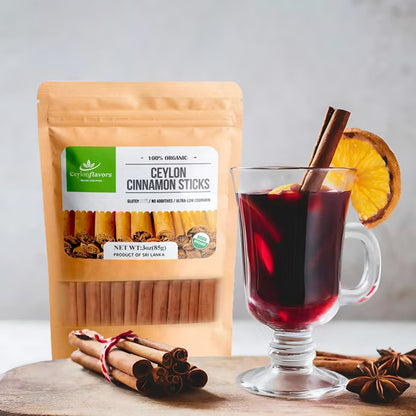 Organic Ceylon cinnamon sticks 3" (1 oz), True Cinnamon, Premium Grade, Harvested & Packed from a USDA Certified Organic