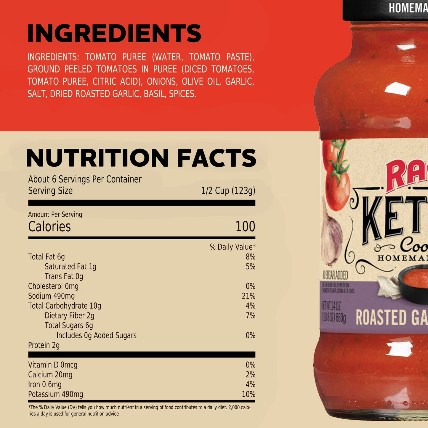 RAGU Kettle Cooked Roasted Garlic Pasta Sauce, 24 oz
