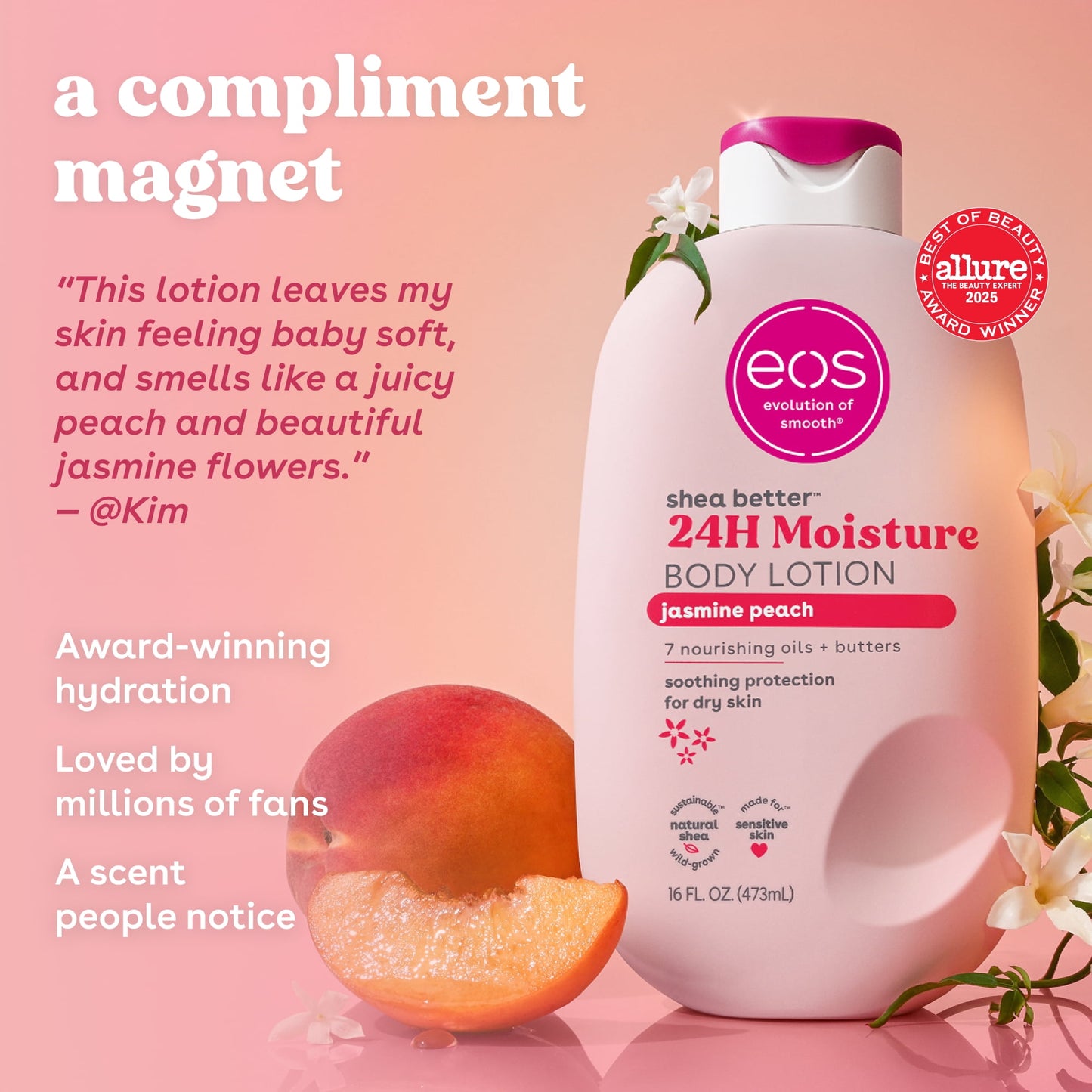 (3 pack) eos Shea Better Body Lotion - Jasmine Peach, 16 fl. Oz.
