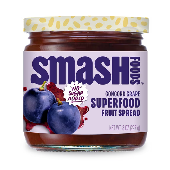 (3 pack) Smash Foods, Grape Jam, No Sugar Added, Low-Calorie, Vegan (1 Jar)