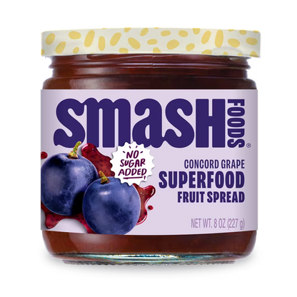 (3 pack) Smash Foods, Grape Jam, No Sugar Added, Low-Calorie, Vegan (1 Jar)