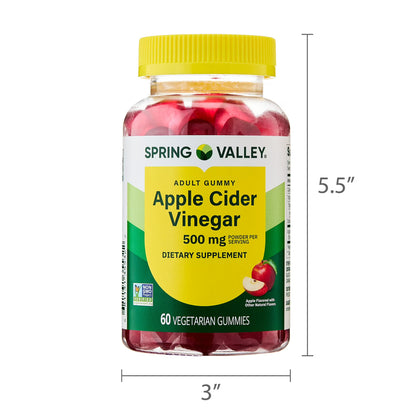 Spring Valley Non GMO Dietary Supplement Gummies, Apple Cider Vinegar, 500 mg, 60 Count