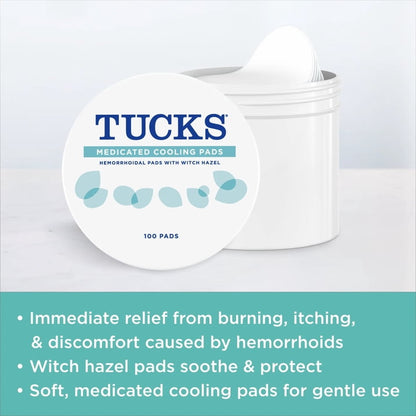 TUCKS Medicated Pads with Witch Hazel for Hemorrhoid Relief, 100 Count