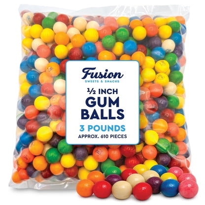Gumballs 1/2 Inch - 3 Pound Bulk Bag - Gum Balls For Gumball Machine - Gumballs Bulk - Assorted Fruit Flavor - Bubble Gum