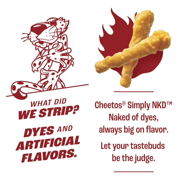 Cheetos Simply NKD, No Dyes No Artificial Flavors Crunchy Flamin’ Hot Cheese Flavored Snacks Bag, 8.5 oz