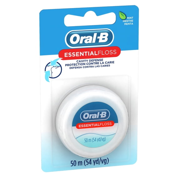 (2 pack) Oral-B Floss, Essential Floss Mint Waxed Dental Floss, Cavity Defense, 50 m