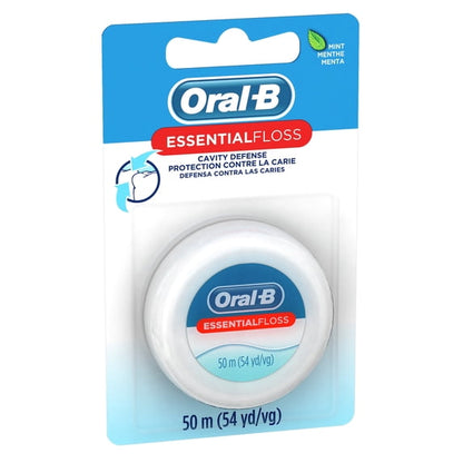 (2 pack) Oral-B Floss, Essential Floss Mint Waxed Dental Floss, Cavity Defense, 50 m