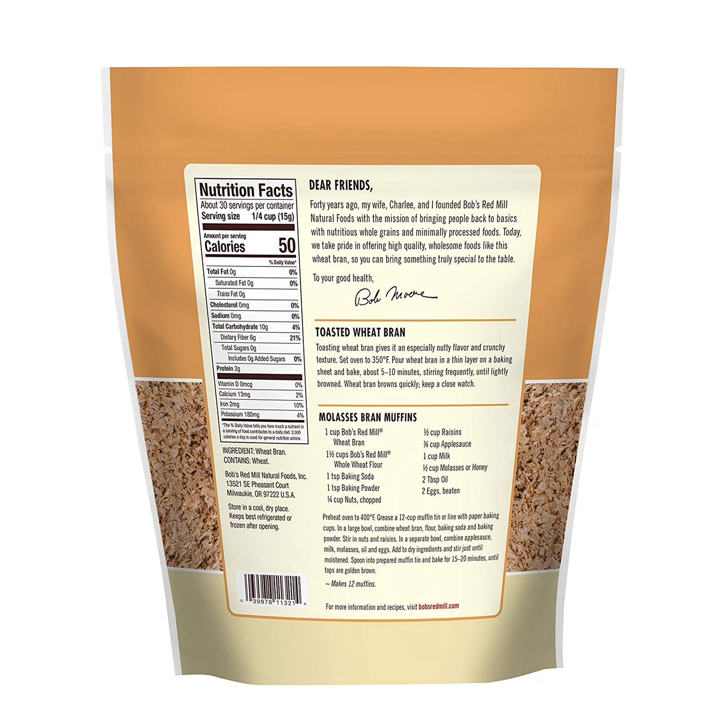 Bob's Red Mill High Fiber Wheat Bran 16 oz Pkg