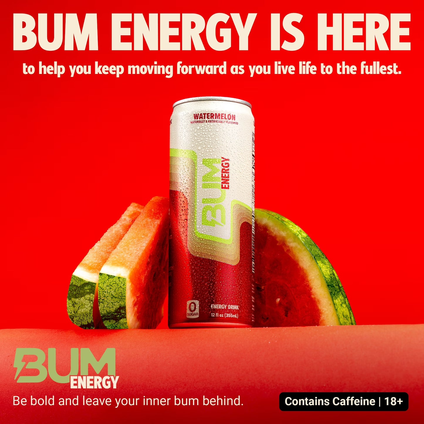 Bum Energy Watermelon Energy Drink, 112 mg Natural Caffeine, 12 fl oz Can