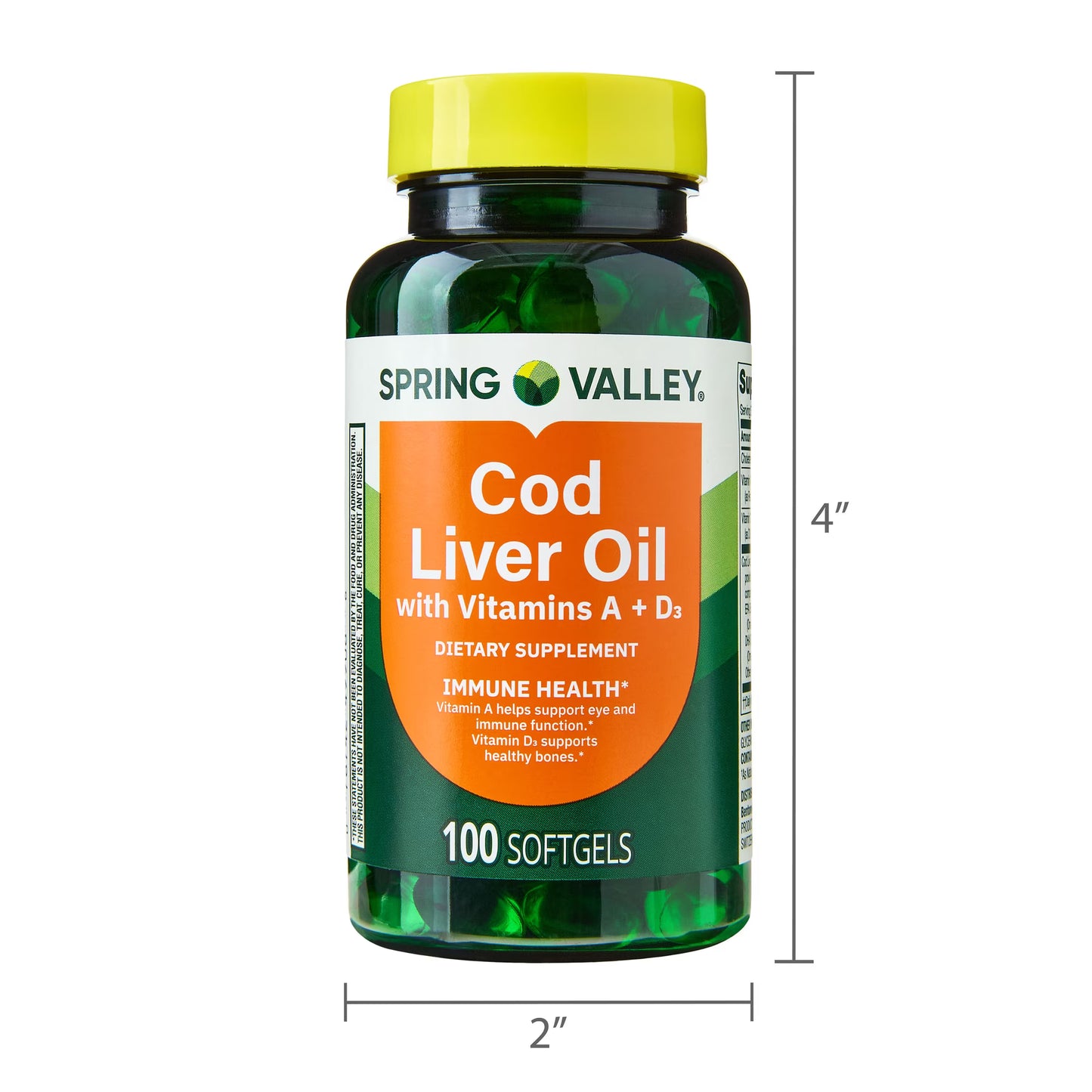(2 pack) Spring Valley Cod Liver Oil Plus Vitamins A & D3 Dietary Supplement, 100 Count