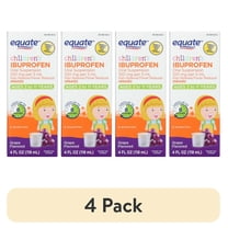 (4 pack) Equate Children's Pain Reliever/Fever Reducer Ibuprofen Oral Suspension, Grape Flavor, 100 mg, 4 fl oz