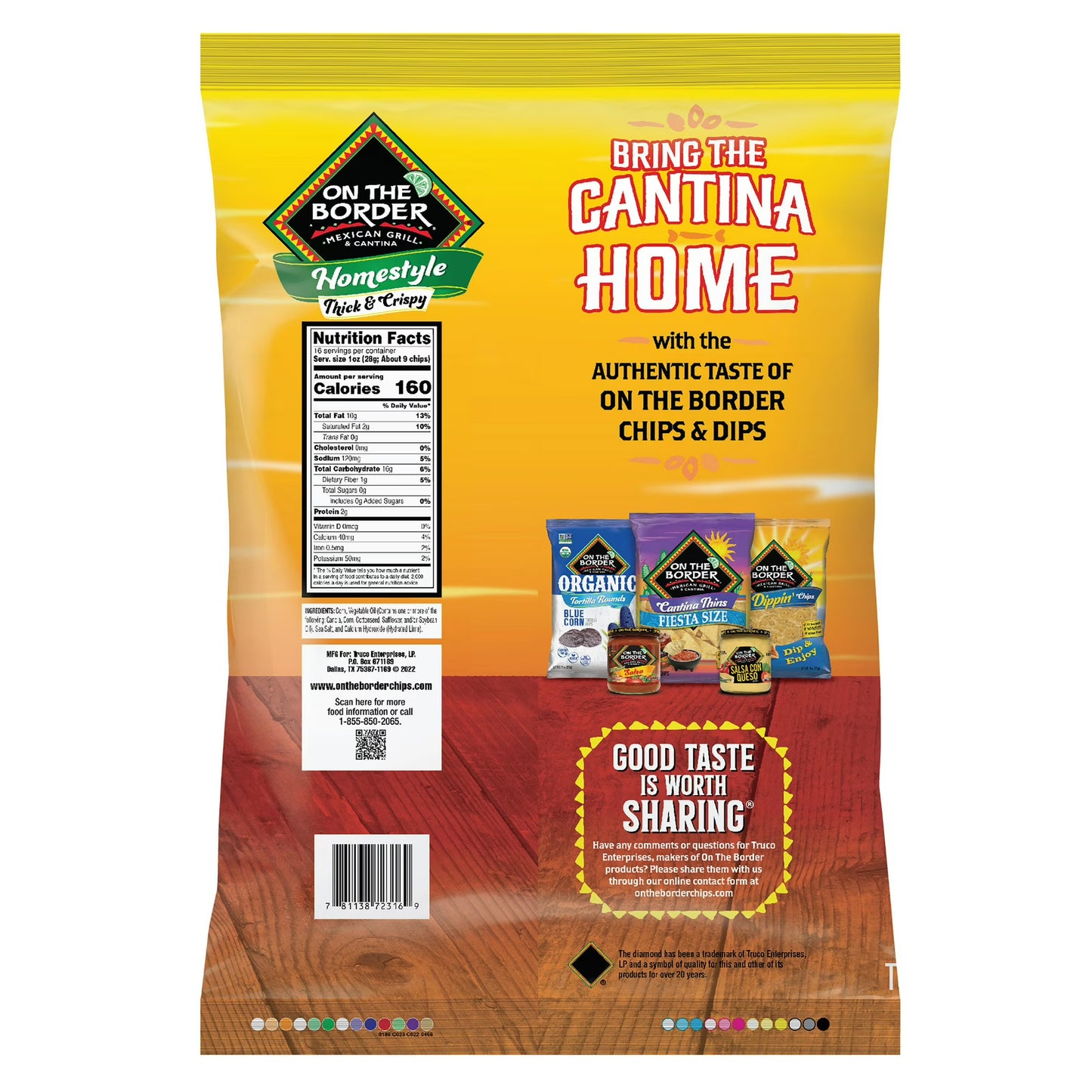 On The Border Homestyle Thick & Crispy Tortilla Chips, Gluten-Free, 16 oz Bag