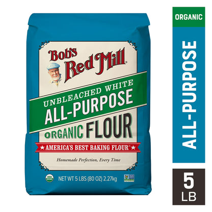Bob's Red Mill Organic Unbleached White All-Purpose Flour, Allergen-Free, 5 lbs