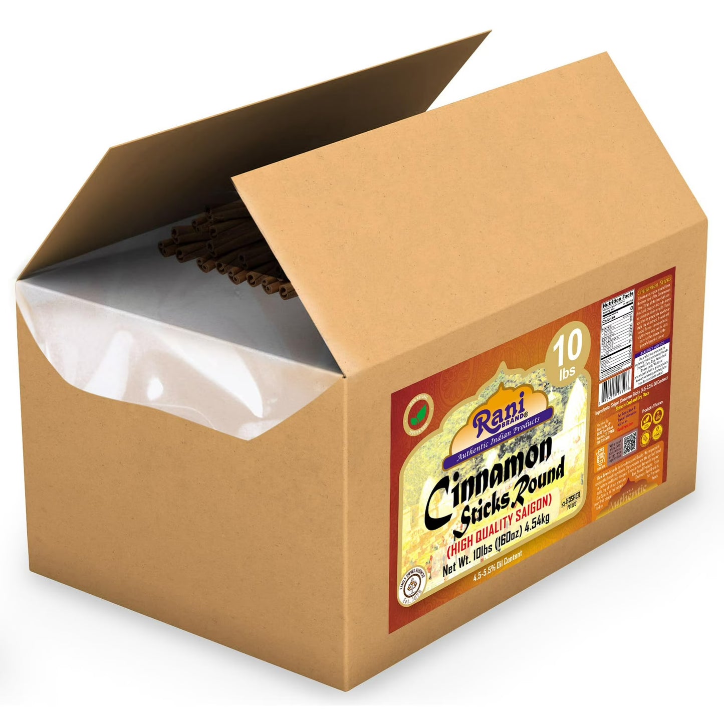 Rani Cinnamon Sticks 160oz (10lbs) 4.54kg Bulk Box - 875-1000 Sticks - Strong Aroma, Perfect for Baking, Cooking & Beverages | 3+ Inches Length - Cassia Saigon Cinnamon from Vietnam | Kosher