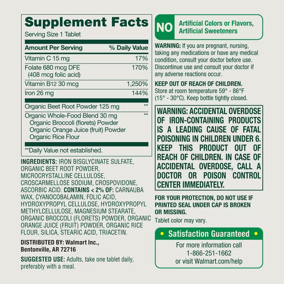 Spring Valley Blood Fortifier* with Iron for General Wellness Tablets, 60 Count