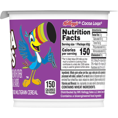 Kellogg's Cocoa Loops Original Breakfast Cereal, Good Source of Fiber Cup, 1.5 oz
