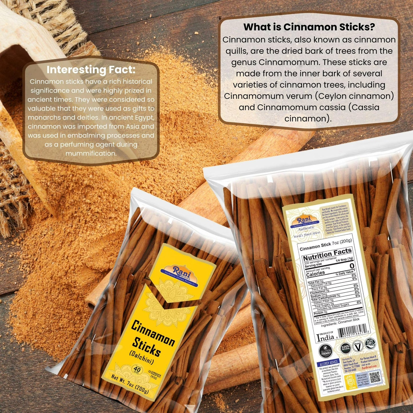 Rani Cinnamon Sticks 7oz (200g) - 36-44 Sticks - Strong Aroma, Perfect for Baking, Cooking & Beverages | 3+ Inches Length - Cassia Saigon Cinnamon from Vietnam | Kosher