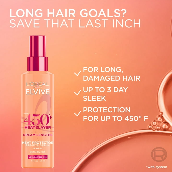 L'Oreal Paris Elvive Dream Lengths Heat Slayer Frizz Control, Pre-Iron Spray, Heat Protection, 4.4 oz