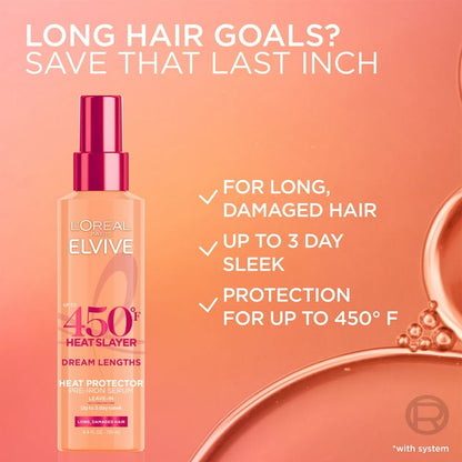 L'Oreal Paris Elvive Dream Lengths Heat Slayer Frizz Control, Pre-Iron Spray, Heat Protection, 4.4 oz