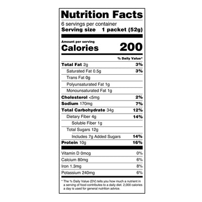 (6 pack) Great Value Apples & Cinnamon Protein Instant Oatmeal, 1.83 oz, 6 Count