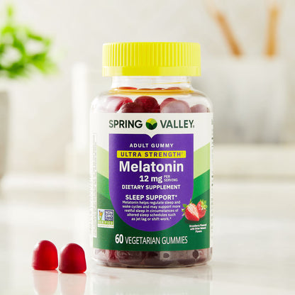Spring Valley Ultra Strength Melatonin Sleep Support Dietary Supplement Vegetarian Gummies, 12 mg, 60 Count