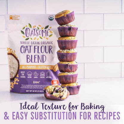 Oatsome Organic Oat Flour Blend, Gluten-Free, All Purpose Flour, 32oz Bag Pack of 3