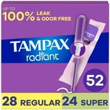 Tampax Radiant Tampons Multipack, with LeakGuard Braid, Regular/Super, 52 Count