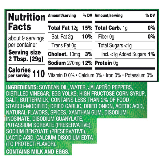 Great Value Creamy Jalapeno Sauce, 9 fl oz Bottle