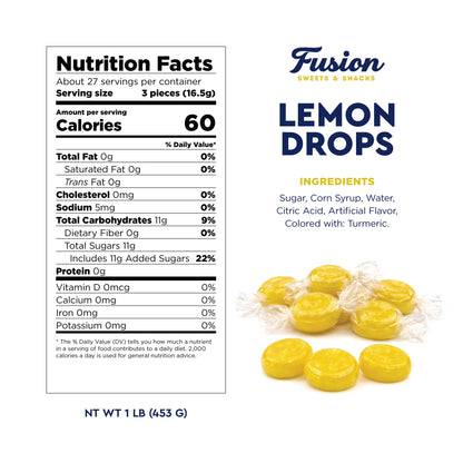 Lemon Drops Hard Candy Old Fashioned – 1 Pound Bulk Bag, Individually Wrapped Classic Lemon Candy, Tart Citrus Flavor, Traditional Yellow Hard Sweets