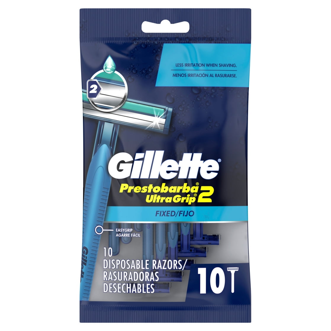 Gillette Prestobarba2 UltraGrip Fixed Men's Disposable Razors, Blue, 10 Count