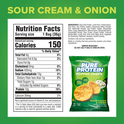 Pure Protein, Popped Crisps, Sour Cream and Onion Chips, 12g Protein, 1.27 oz