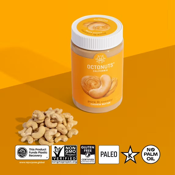 Octonuts Dry Roasted Pure Cashew Nut Butter 16oz - Pure Creamy Nut Butter - Heart Healthy and Delicious - Gluten Free, Vegan, Kosher, Paleo, Non-GMO Nut Butters Single Ingredient