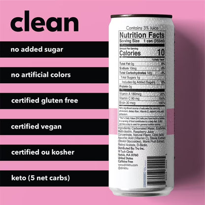 Tru Glow Seltzer Sparkling Water Raspberry Flavored Biotin Drink 12 Pack 12 oz