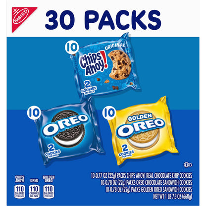 Nabisco Sweet Treats Cookie Variety Pack OREO, OREO Golden & CHIPS AHOY!, 30 Snack Packs