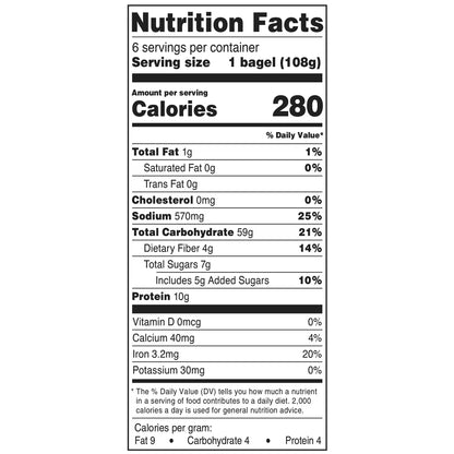 Marketside Fresh Soft Plain Bagels, Wheat and Barley Flour, Shelf-Stable, 22.8 oz, 6 Count