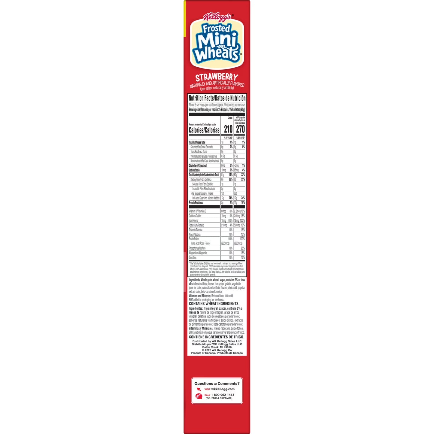 Kellogg's Frosted Mini-Wheats Strawberry Breakfast Cereal, High Fiber, Family Size, 20 oz