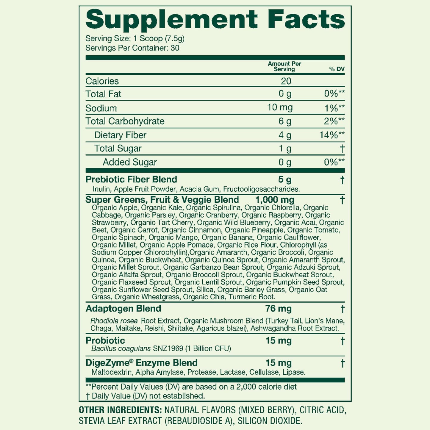 Spring Valley Daily Greens + Super Foods Digestive Health Dietary Supplement, Mixed Berry Flavor, 30 Servings, 7.94 oz
