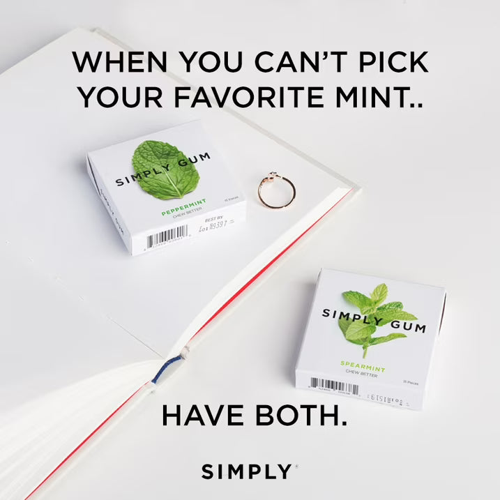 SIMPLY Gum Plastic-Free Chewing Gum Mint Lovers - Peppermint, Spearmint - 15 Pieces, 6 Pack