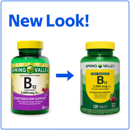 Spring Valley Vitamin B12 Supplement, 2500 mcg, Cherry, 120 Count, Quick-Dissolve Tablets
