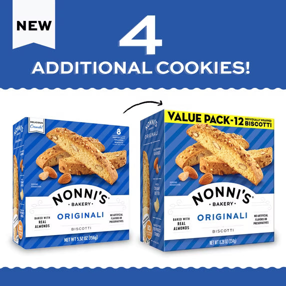 Nonni's Bakery, Originali Almond Biscotti, Individually Wrapped, 8.28oz, 12ct Value Pack