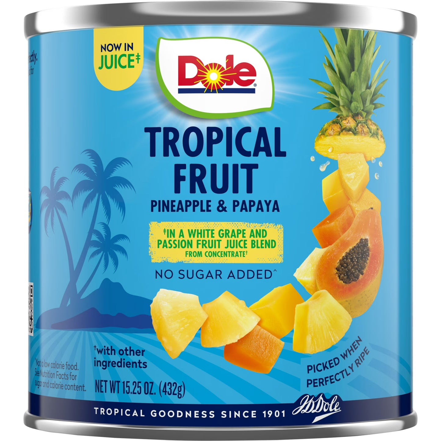 (12 pack) Dole Tropical Fruit, Pineapple and Papaya, No Sugar Added, 15.25 oz Can